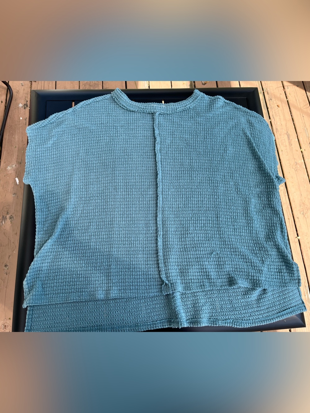 Zenana Outfitters Teal Waffle Knit Boxy Sweater